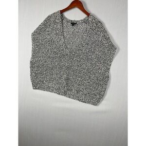 Ann Taylor Chunky Sweater Vest Womens L B/W Marled Knit V-Neck Linen Blend